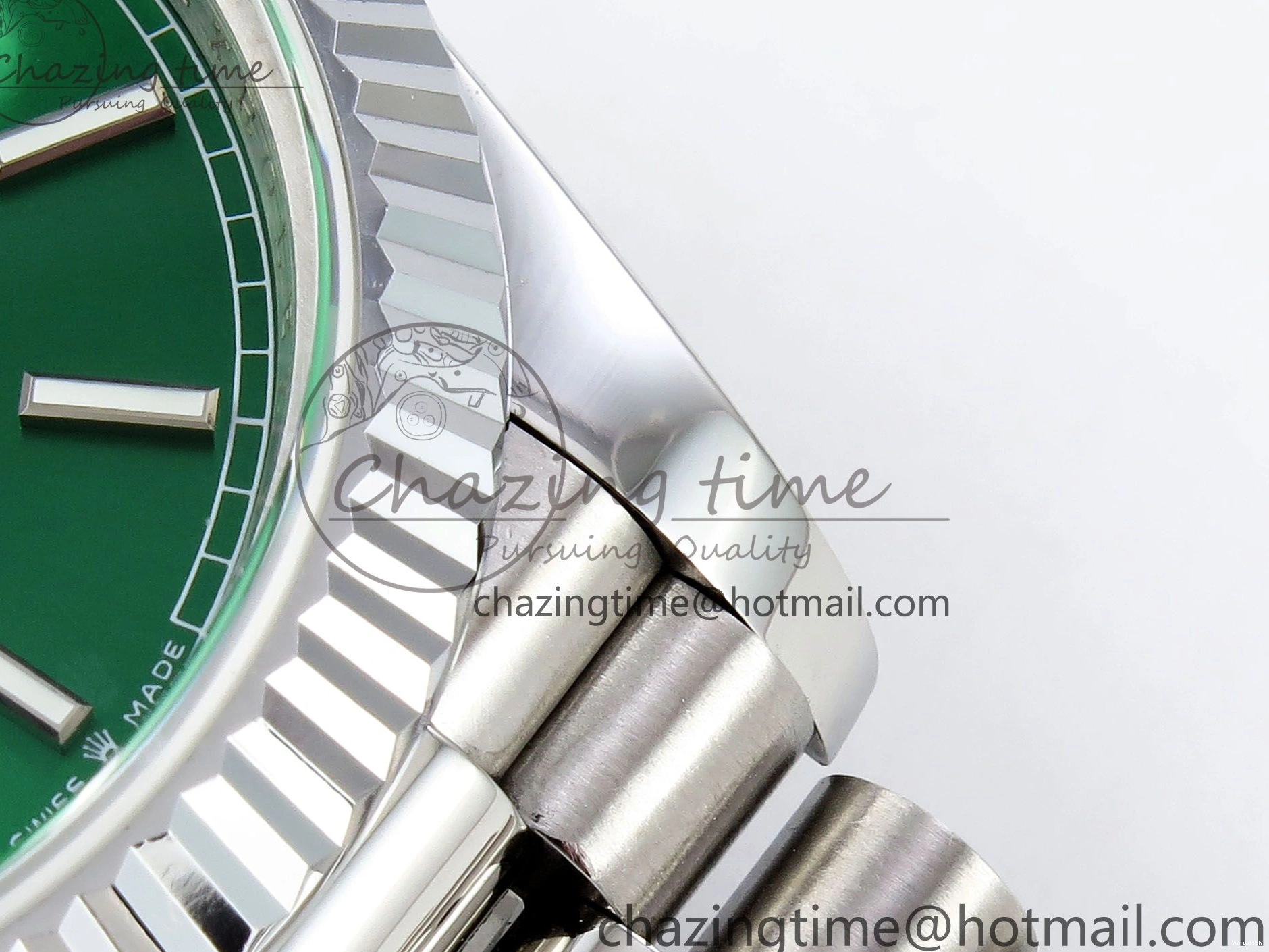 Stick Steel SS 40 Dial (Gain V3 Light JDF Weight) President Green DayDate on VR3255 904L Bracelet 0401
